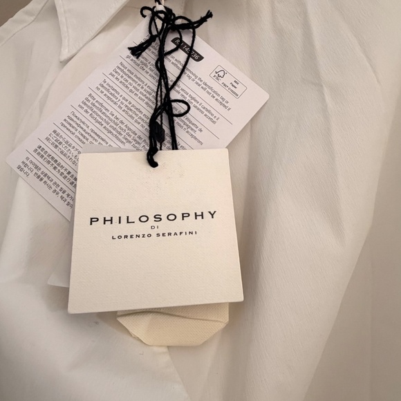 PHILOSOPHY di LORENZO SERAFINI Rare Pure White Stretch Wrap Ruched Shirt Dress - Picture 8 of 9